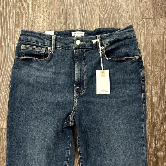 NWT Good American Good Legs Straight Jeans Blue004 Sz 14 / 32 Dark Stretch Denim - Picture 13 of 16